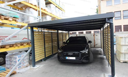 Zaparkované Audi v montovanom prístrešku GARDEON v antracitovej farbe