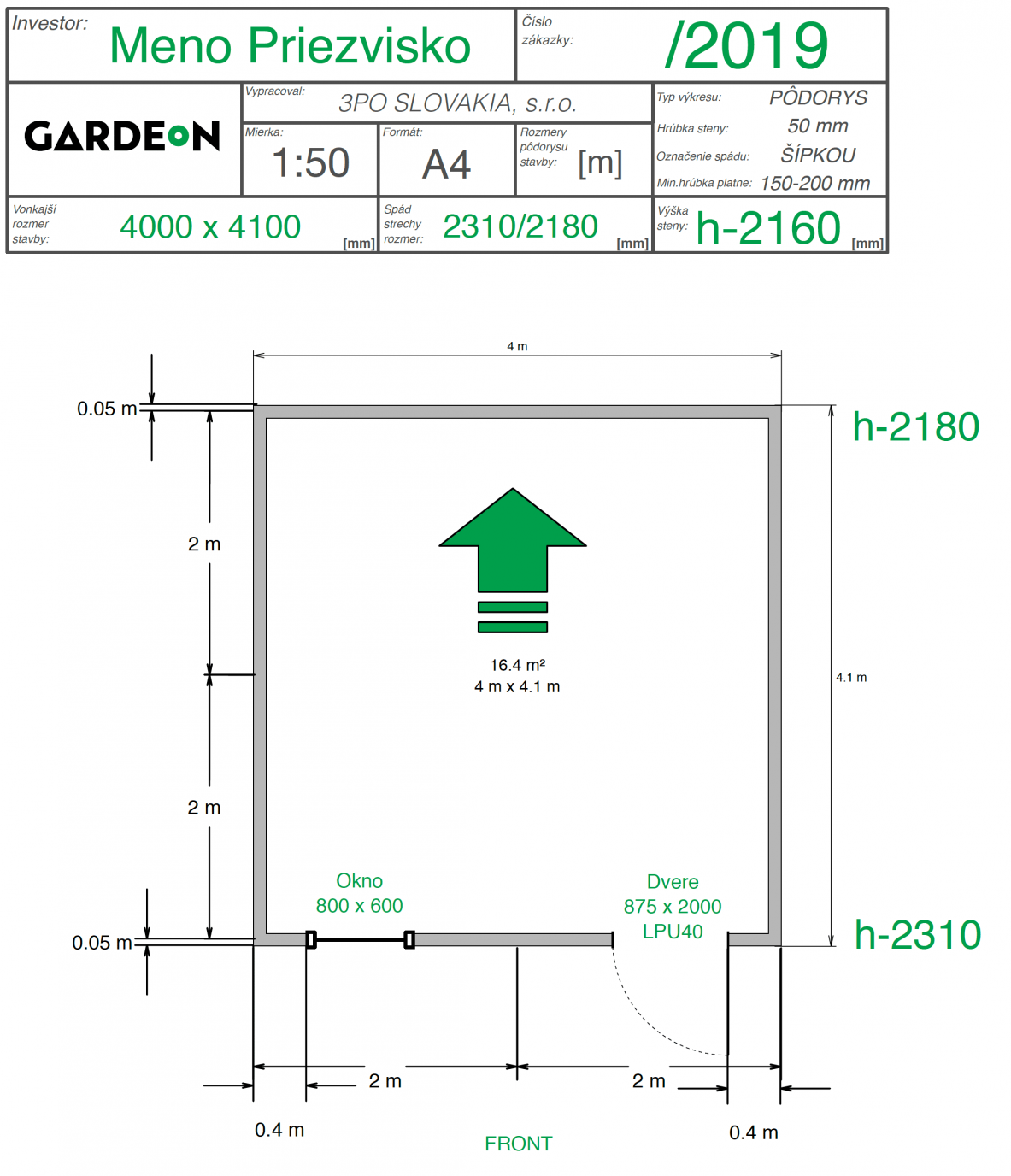 Nákres záhradného domčeka GARDEON