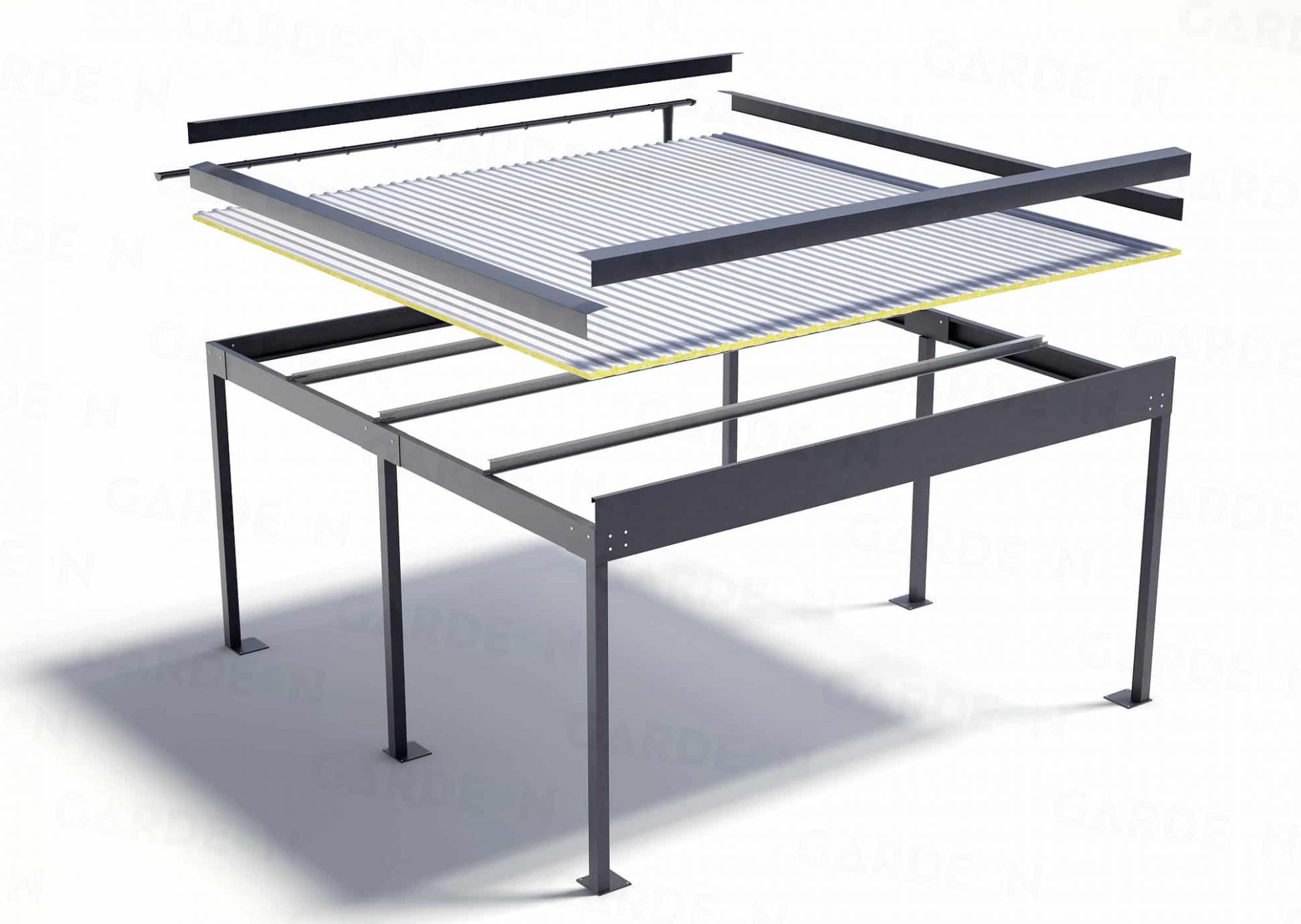 Rozsyp prístrešku pre dve autá s izolovaným sendvičom