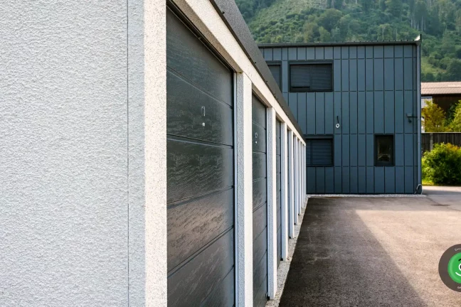Řadové garáže s bílou švýcarskou akrylátovou omítkou