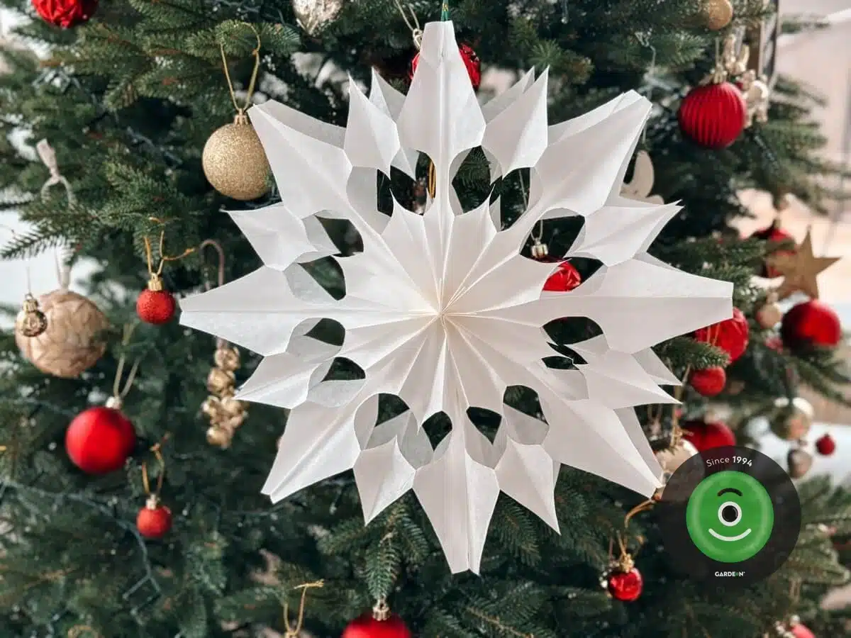 Papírová hvězda na vánočním stromku