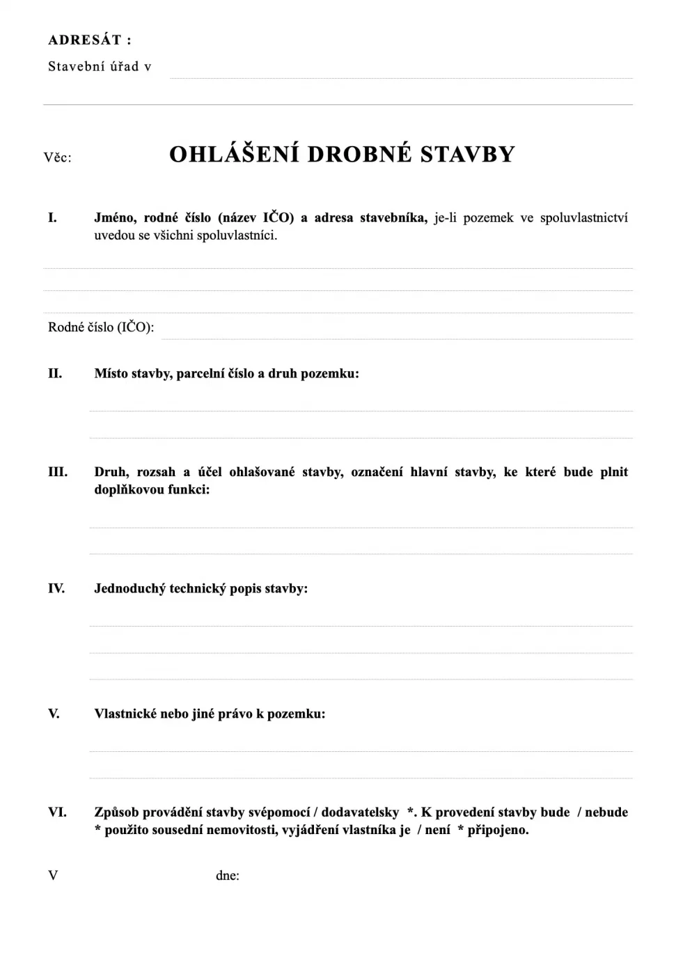 Ohlášení drobné stavby