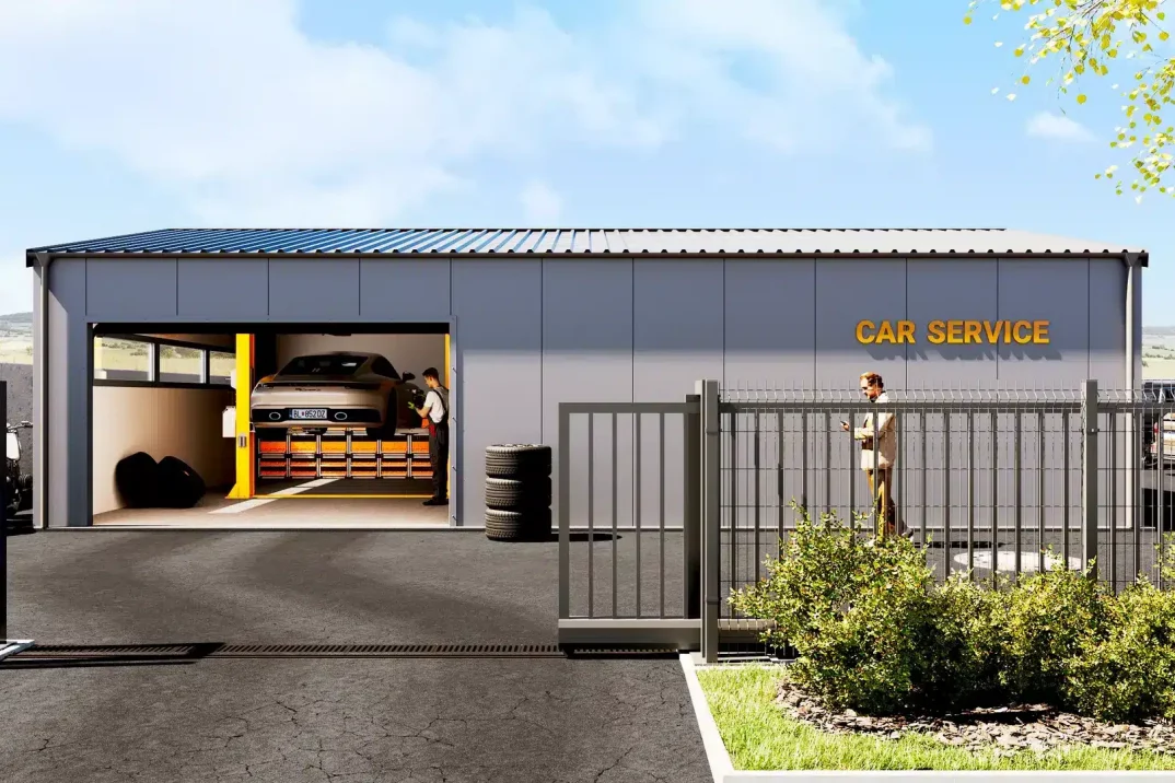 Vizualizace haly GARDEON uzpůsobené pro autoservis
