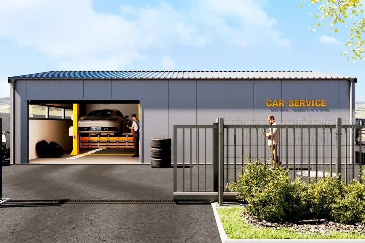 Vizualizace haly GARDEON uzpůsobené pro autoservis